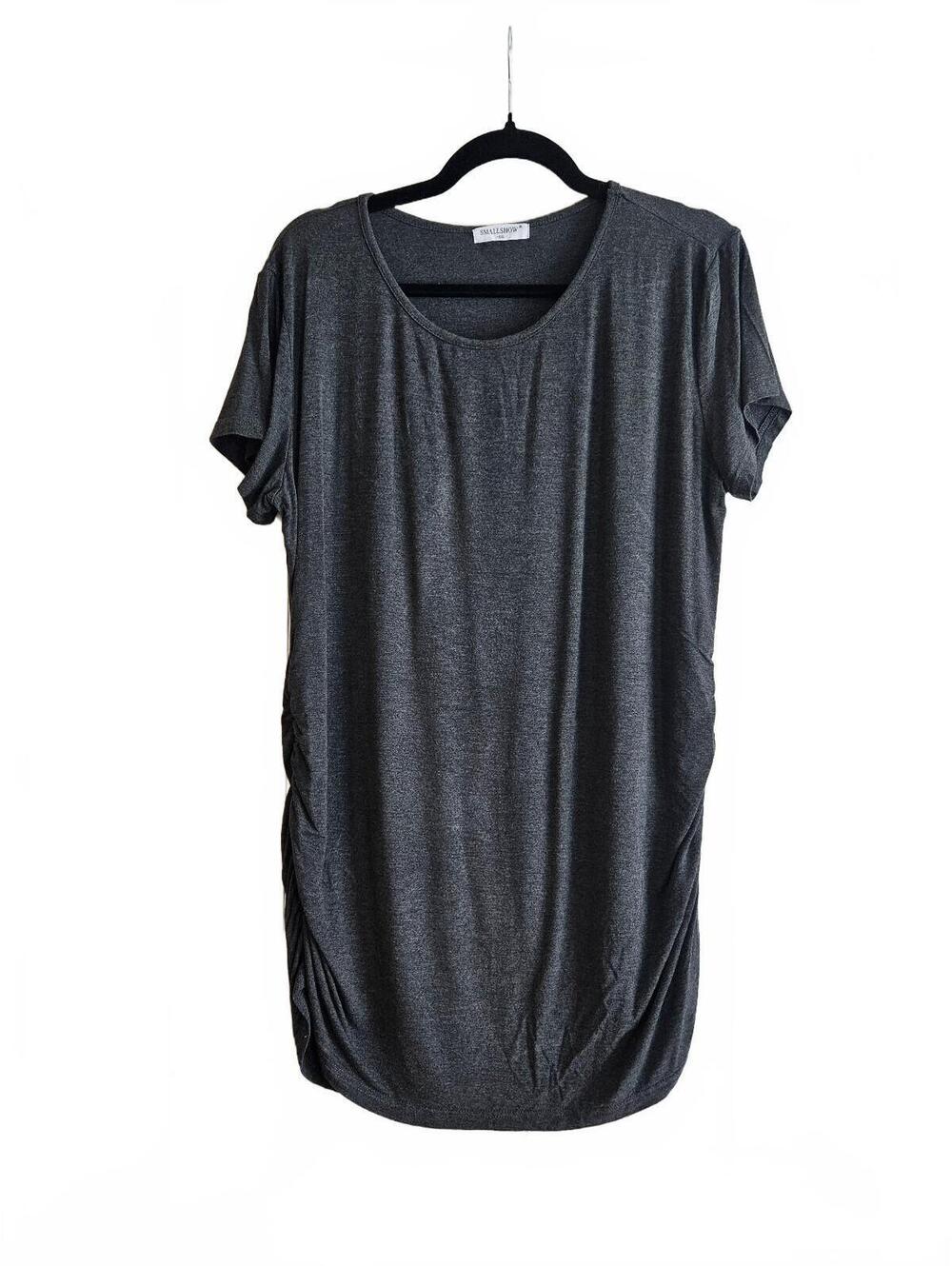 SMALLSHOW Deep Gray Side-Ruched Short-Sleeve Maternity Top-Size XXL-Bundle Ready